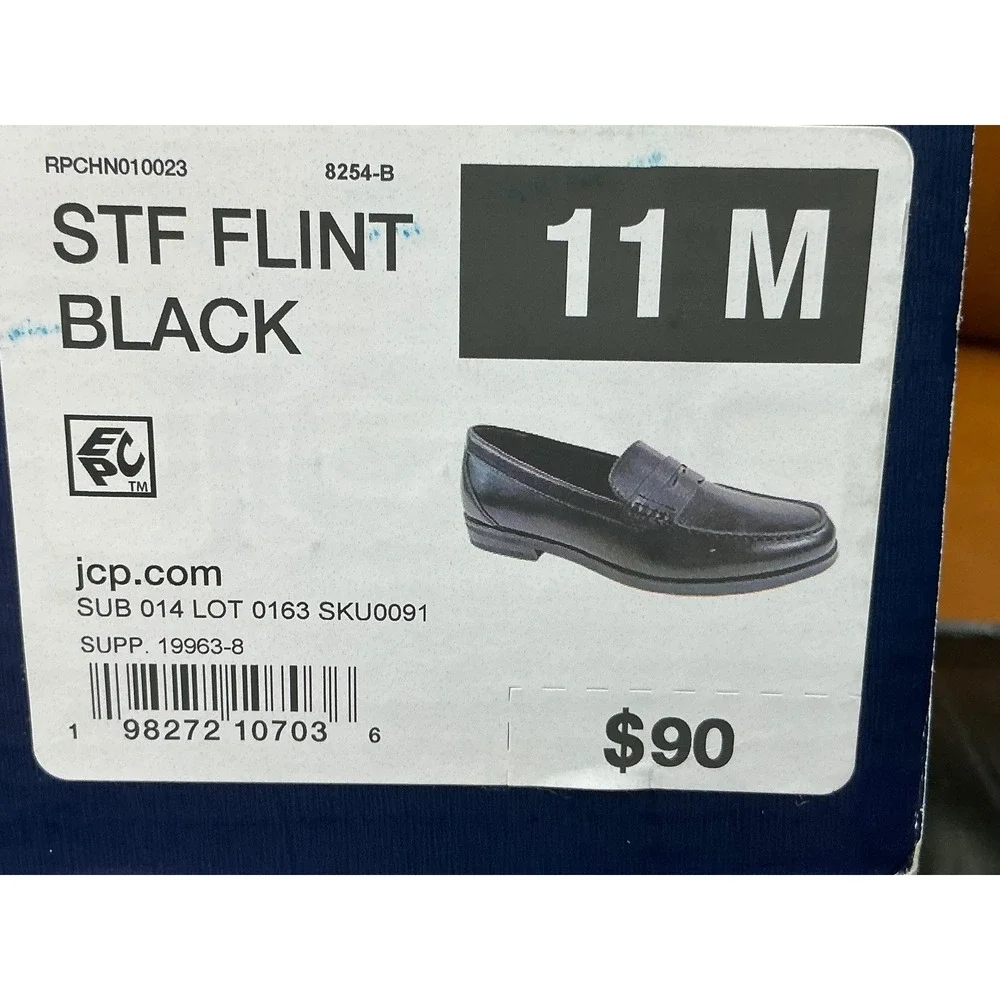 Stafford Flint Penny Loafer Mens Size 11 Black‎ Leather Memory Foam